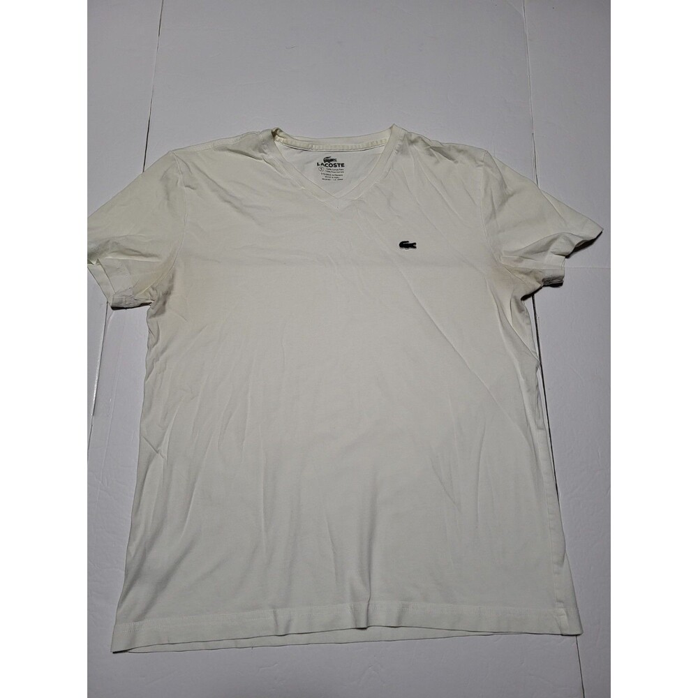 (#19)Lacoste T-Shirt Mens Size 5 (M) V-Neck Short Sleeve Classic Logo Tee White
